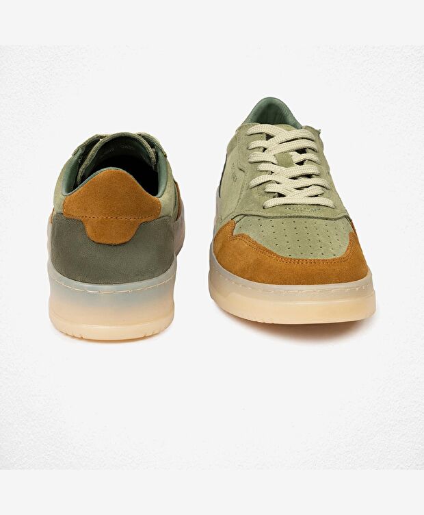 Erkek Taba Yeşil Hakiki Deri Sneaker  Ayakkabı - 6