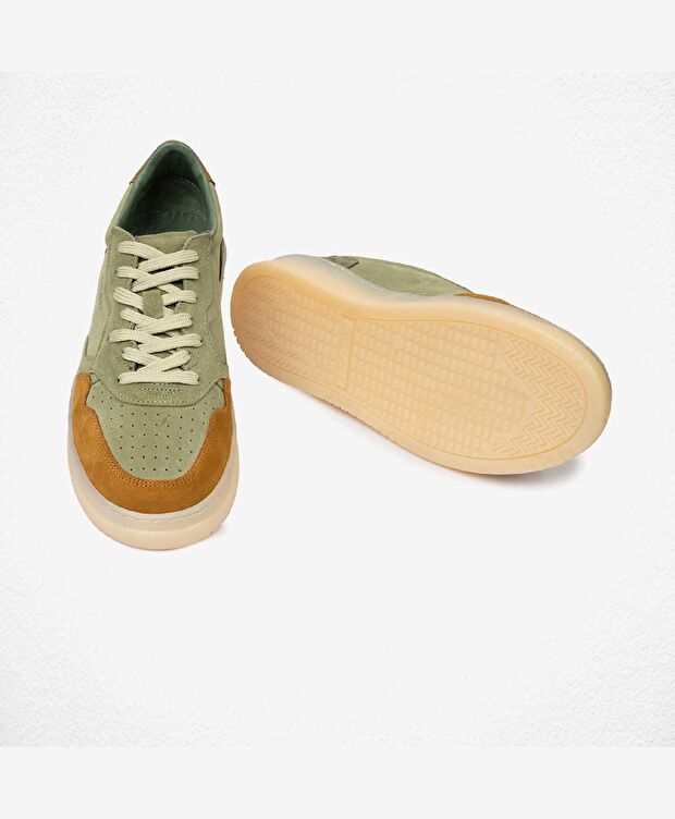 Erkek Taba Yeşil Hakiki Deri Sneaker Ayakkabı - 7