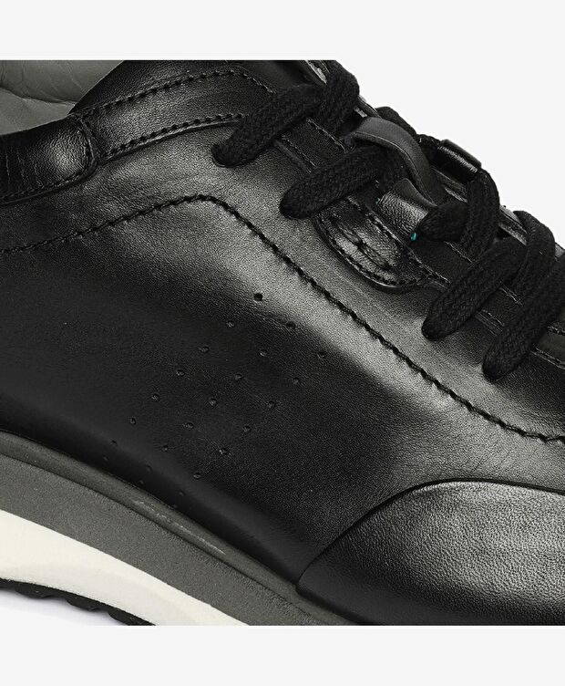 Erkek Siyah Hakiki Deri Sneaker Ayakkabı - 5