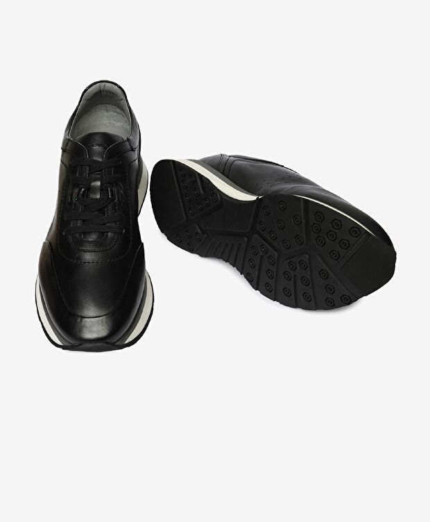 Erkek Siyah Hakiki Deri Sneaker Ayakkabı - 6