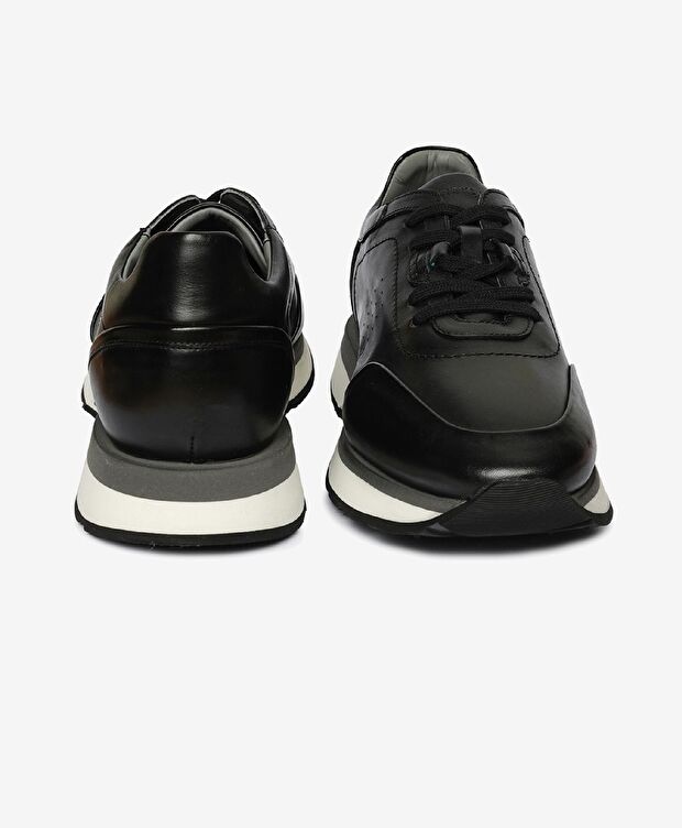Erkek Siyah Hakiki Deri Sneaker Ayakkabı - 7