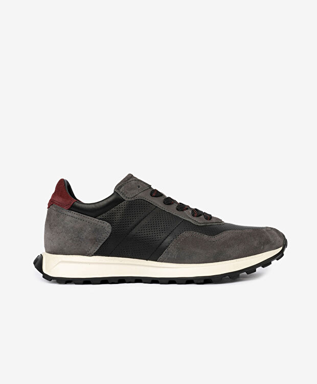 Erkek Koyu Gri Hakiki Deri Sneaker Ayakkabı - 1