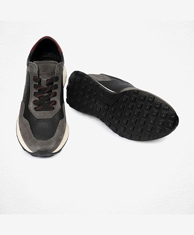 Erkek Koyu Gri Hakiki Deri Sneaker Ayakkabı - 6