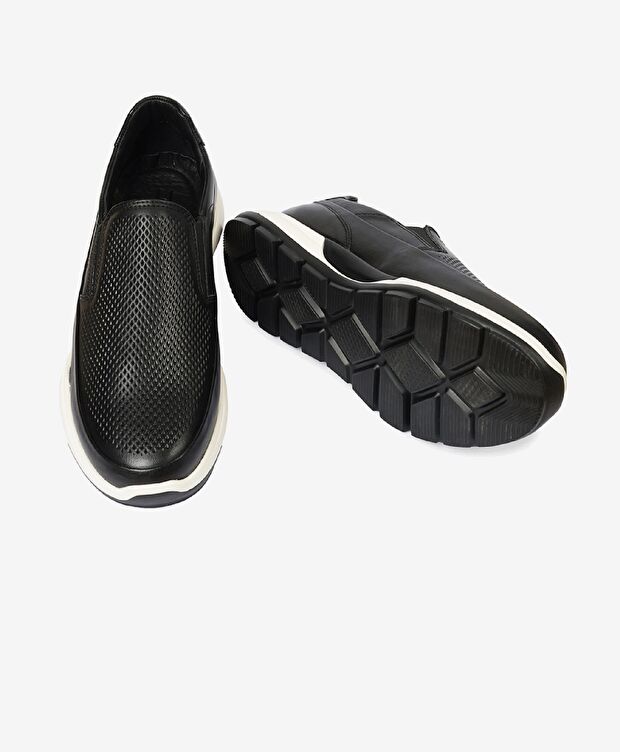 Erkek Siyah Hakiki Deri Sneaker Ayakkabı - 6