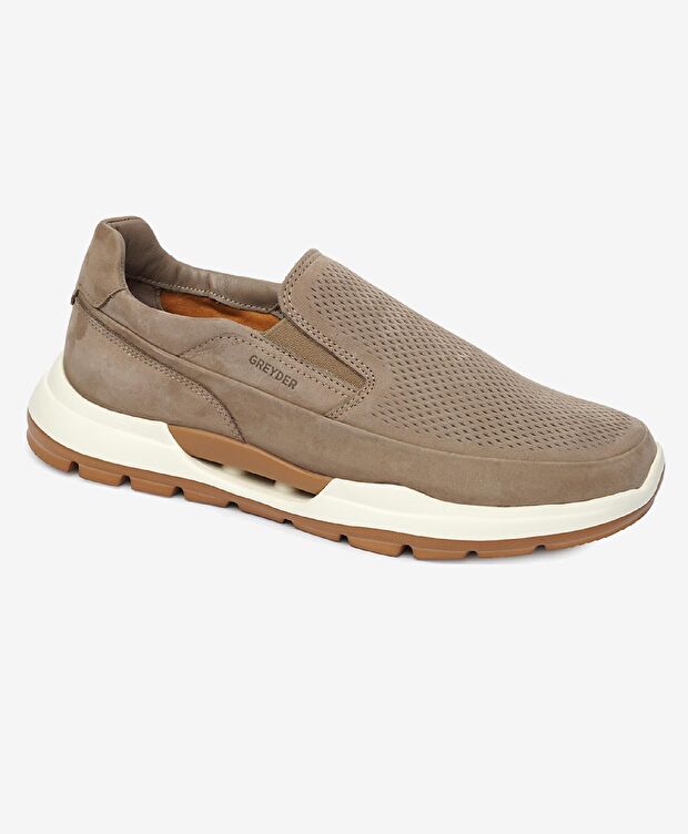 Erkek Vizon Hakiki Deri Sneaker Ayakkabı - 1