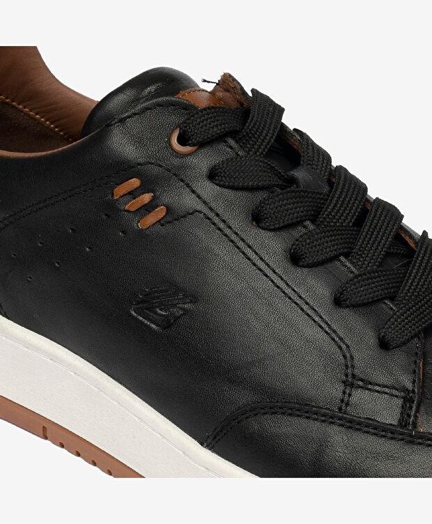 Erkek Siyah Hakiki Deri Sneaker Ayakkabı - 5