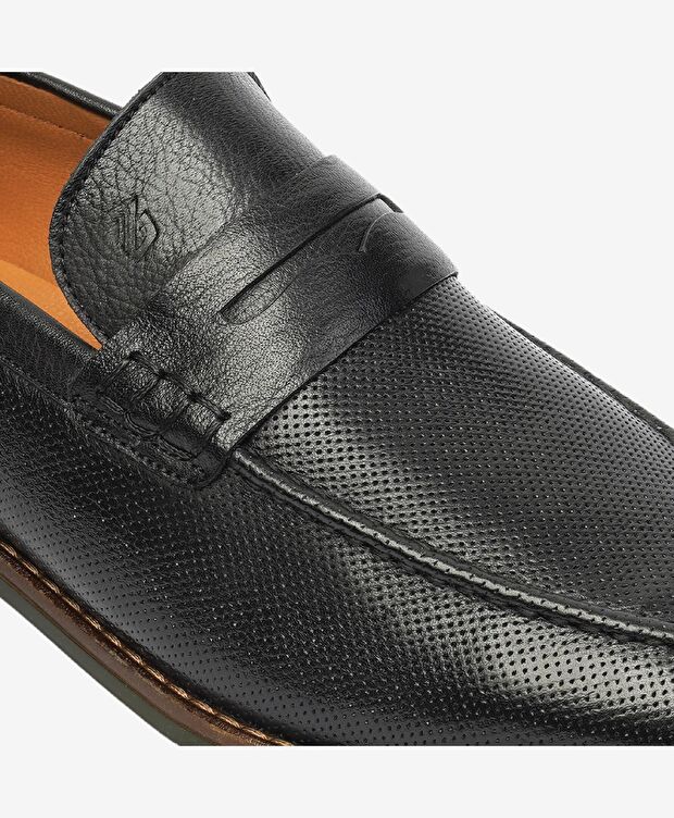 Erkek Siyah Hakiki Deri Casual Ayakkabı - 5