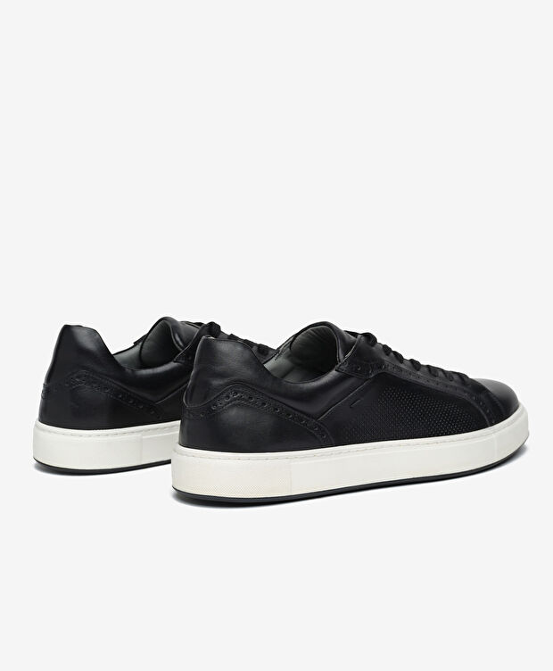 Erkek Siyah Hakiki Deri Sneaker Ayakkabı - 4