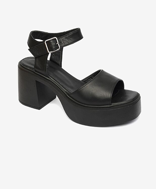 Kadın Siyah Hakiki Deri Sandalet - 2