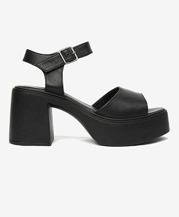 Kadın Siyah Hakiki Deri Sandalet - 1