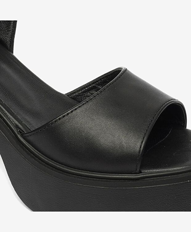 Kadın Siyah Hakiki Deri Sandalet - 5