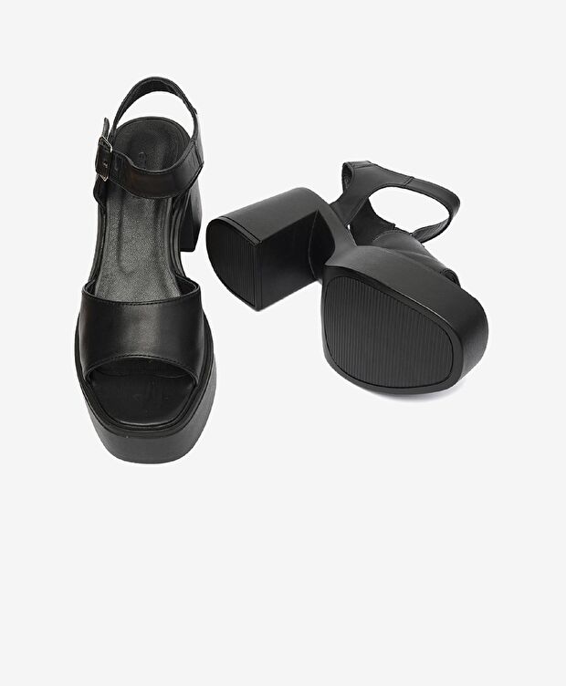 Kadın Siyah Hakiki Deri Sandalet - 6