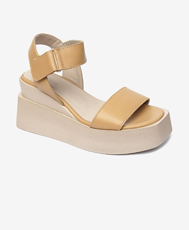 Kadın Krem Hakiki Deri Sandalet - 2