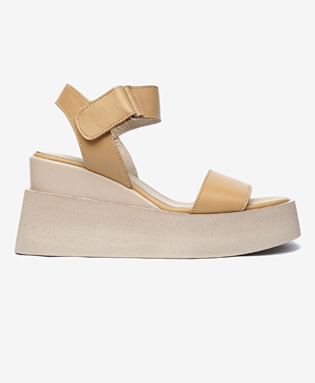 Kadın Krem Hakiki Deri Sandalet - 1