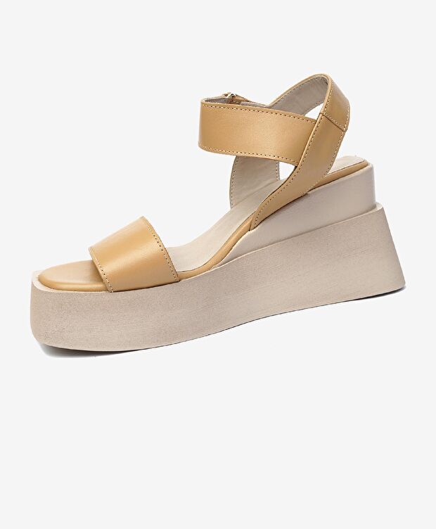 Kadın Krem Hakiki Deri Sandalet - 3