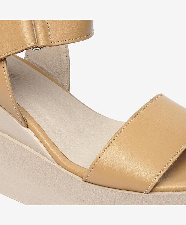 Kadın Krem Hakiki Deri Sandalet - 5