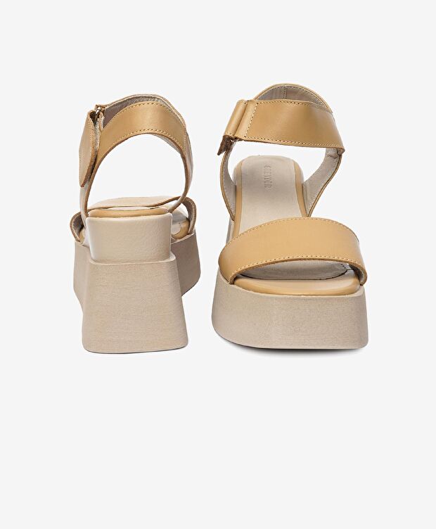 Kadın Krem Hakiki Deri Sandalet - 7