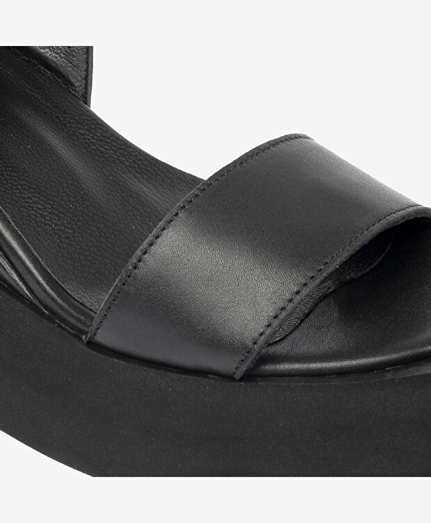 Kadın Siyah Hakiki Deri Sandalet - 5