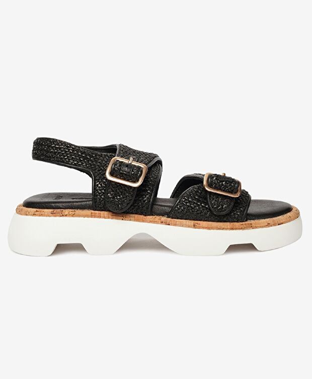 Kadın Siyah Hakiki Deri Sandalet - 1