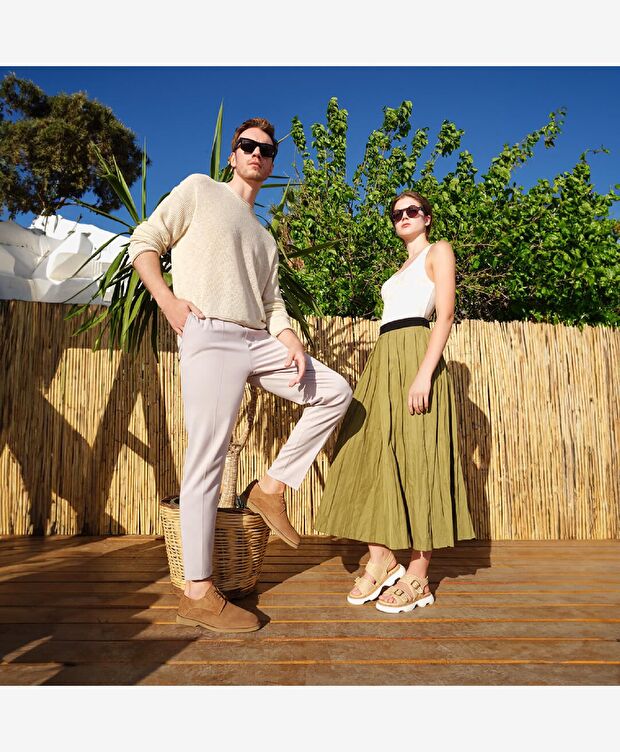 Kadın Bej Hakiki Deri Sandalet - 8