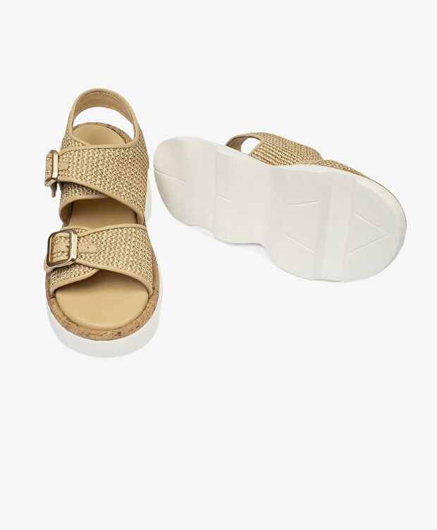 Kadın Bej Hakiki Deri Sandalet - 6