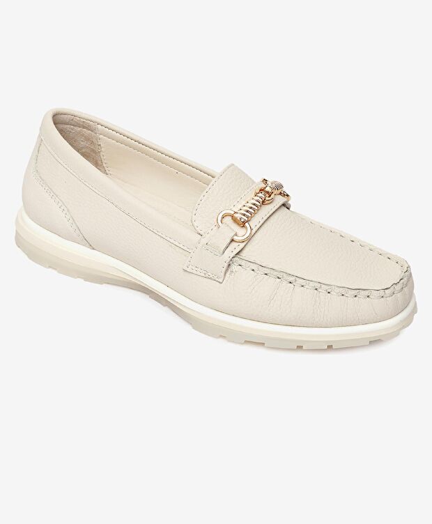 Kadın Kirli Beyaz Hakiki Deri Loafer Ayakkabı - 2