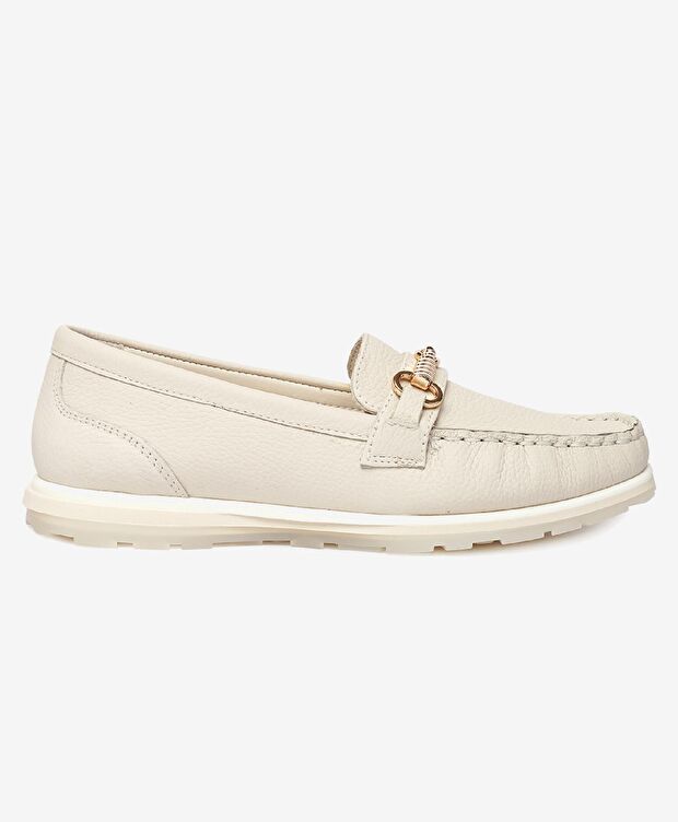 Kadın Kirli Beyaz Hakiki Deri Loafer Ayakkabı - 1