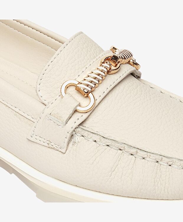 Kadın Kirli Beyaz Hakiki Deri Loafer Ayakkabı - 5