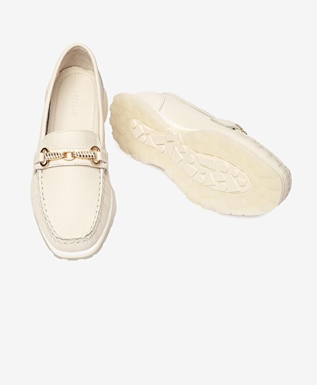 Kadın Kirli Beyaz Hakiki Deri Loafer Ayakkabı - 6