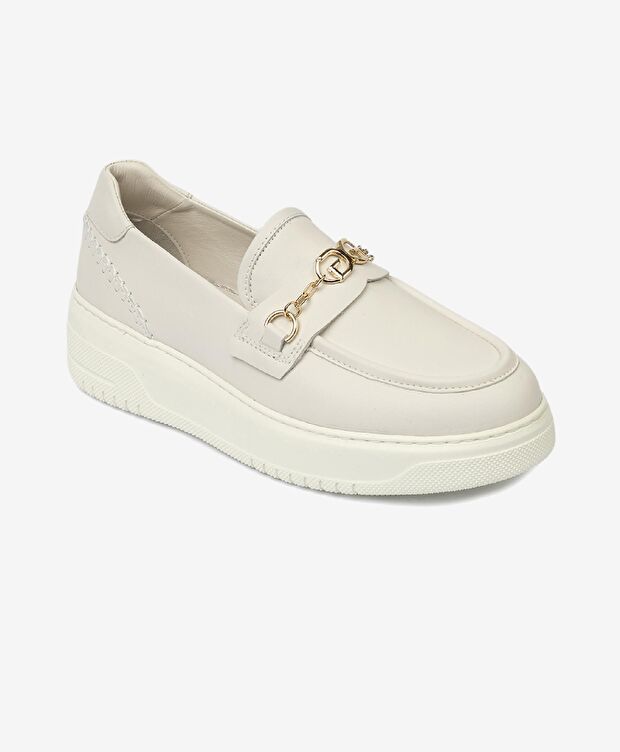 Kadın Kirli Beyaz Hakiki Deri Loafer Ayakkabı - 2