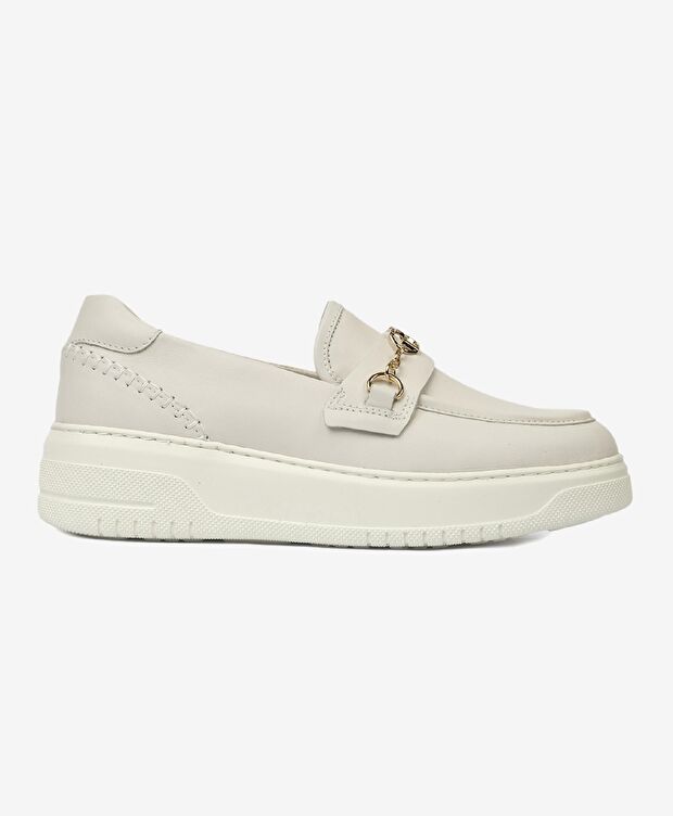 Kadın Kirli Beyaz Hakiki Deri Loafer Ayakkabı - 1