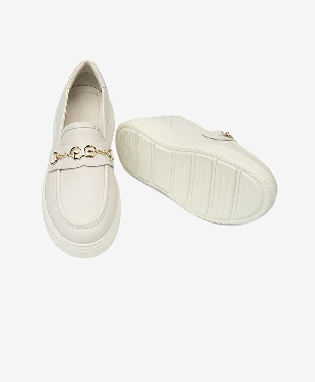 Kadın Kirli Beyaz Hakiki Deri Loafer Ayakkabı - 6