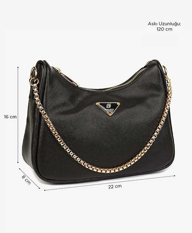 Kadın Siyah Tek Bölmeli Kol Çantası - 6