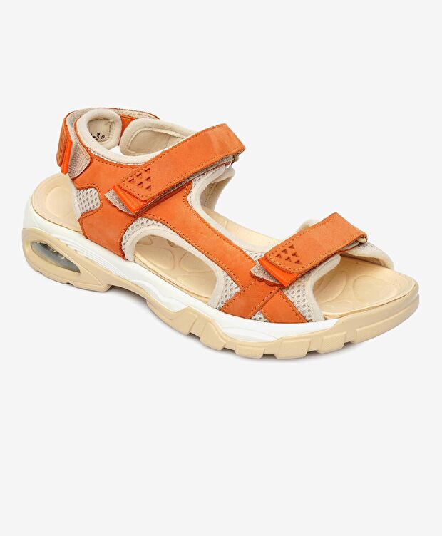 Kadın Turuncu Hakiki Deri Sandalet - 2