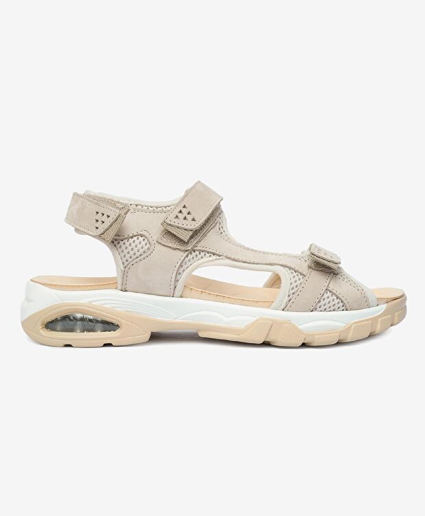 Kadın Bej Hakiki Deri Sandalet - 1