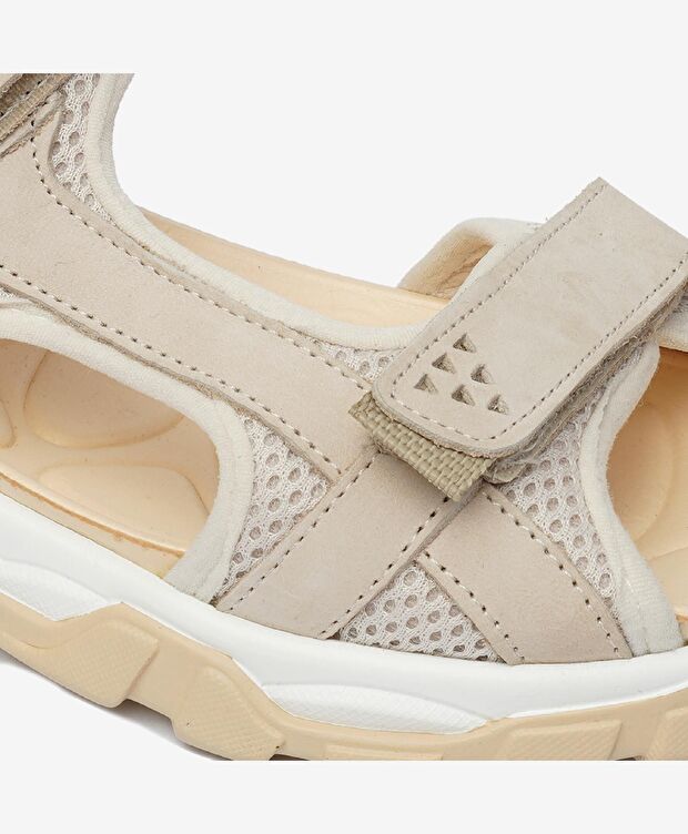 Kadın Bej Hakiki Deri Sandalet - 5