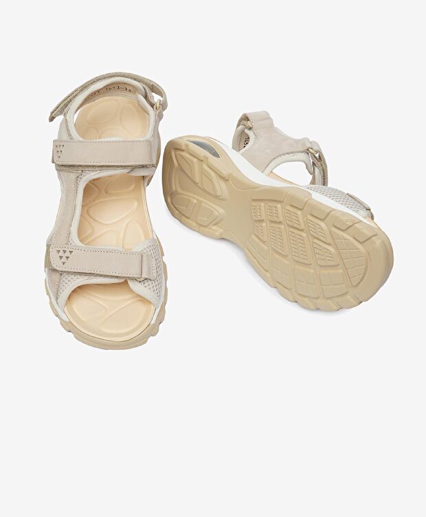 Kadın Bej Hakiki Deri Sandalet - 6