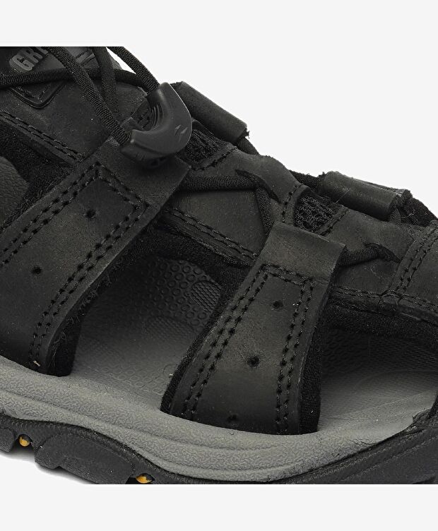 Kadın Siyah Koyu Gri Hakiki Deri Sandalet - 5