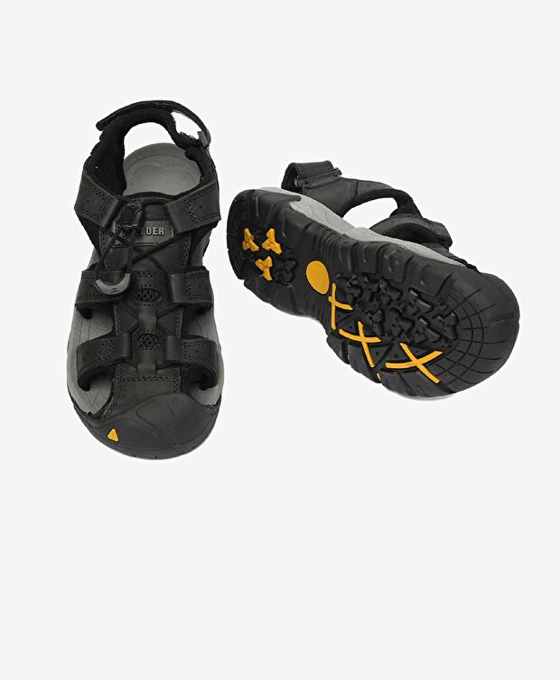 Kadın Siyah Koyu Gri Hakiki Deri Sandalet - 6