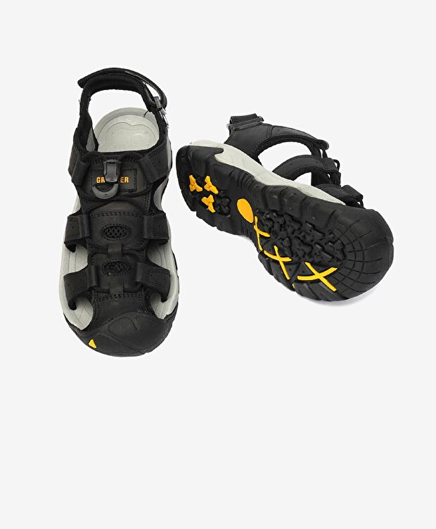 Kadın Siyah Gri Hakiki Deri Sandalet - 6