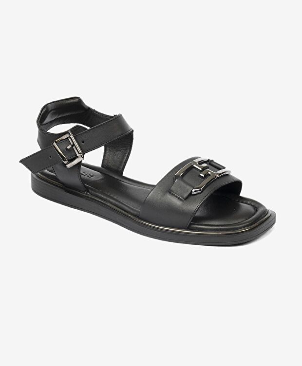 Kadın Siyah Hakiki Deri Sandalet - 2