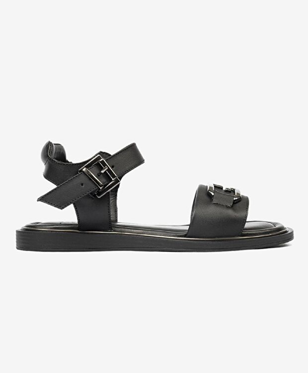 Kadın Siyah Hakiki Deri Sandalet - 1