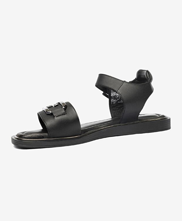 Kadın Siyah Hakiki Deri Sandalet - 3