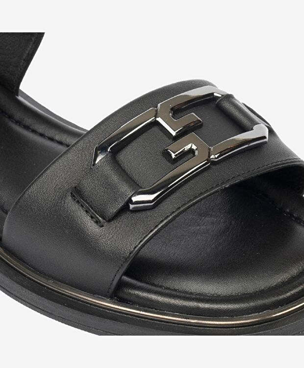 Kadın Siyah Hakiki Deri Sandalet - 5