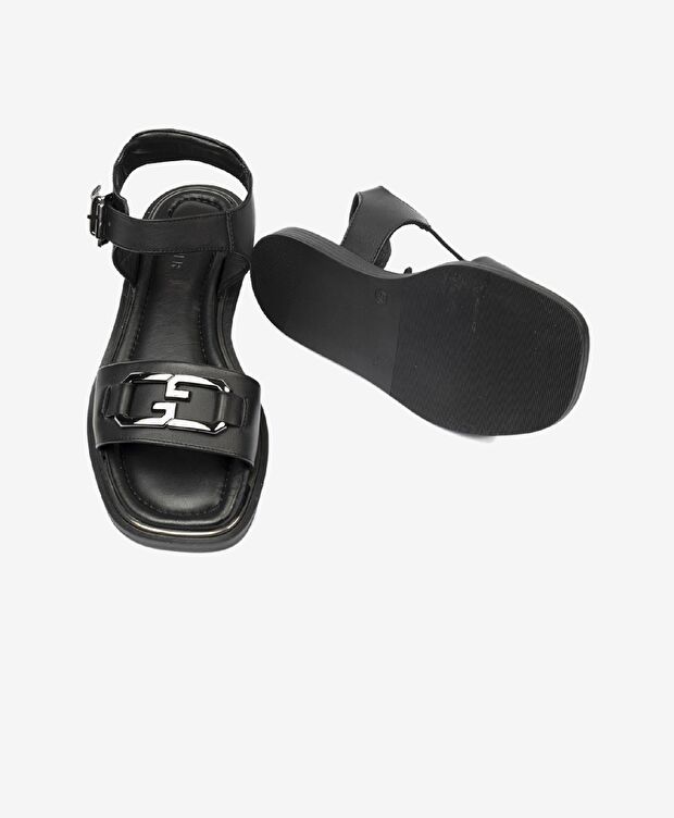 Kadın Siyah Hakiki Deri Sandalet - 6