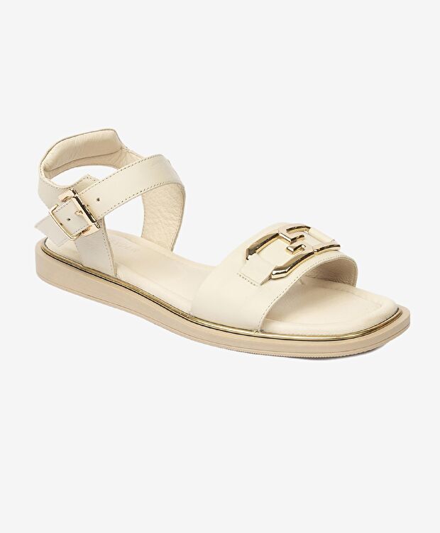 Kadın Bej Hakiki Deri Sandalet - 2