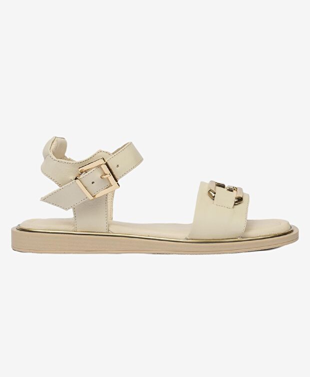 Kadın Bej Hakiki Deri Sandalet - 1