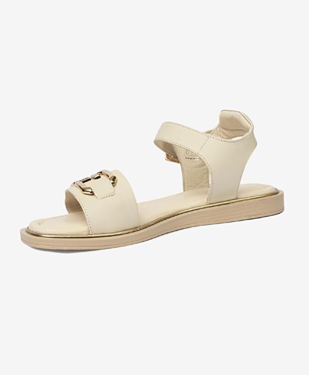 Kadın Bej Hakiki Deri Sandalet - 3