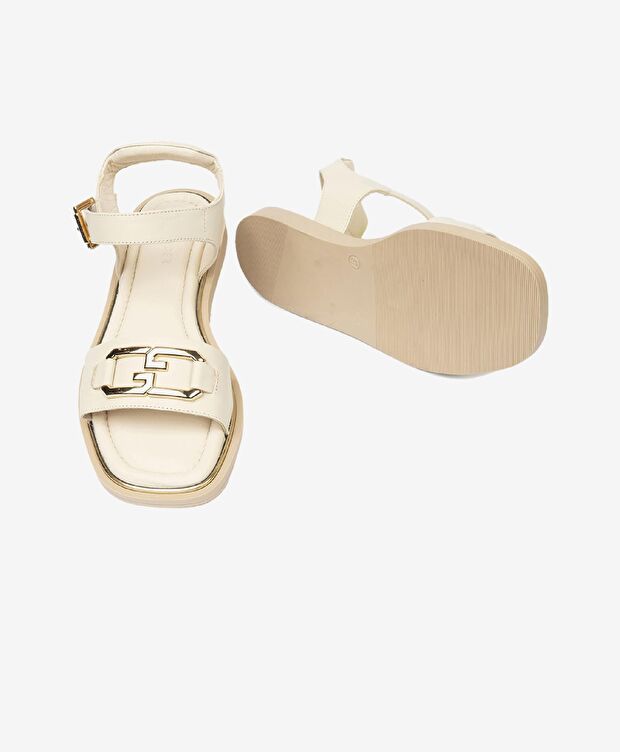 Kadın Bej Hakiki Deri Sandalet - 6