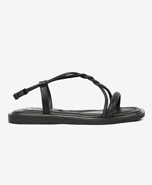 Kadın Siyah Hakiki Deri Sandalet - 1